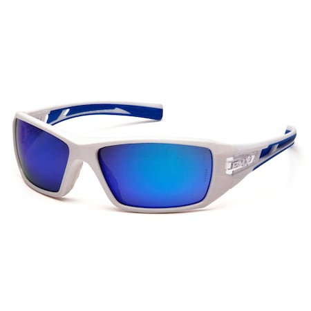 Pyramex Velar, Safety Glasses, Ice Blue Mirror Lens, Blue/White Frame SWBL10465D